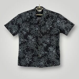 Aloha Republic Mens Large Black Grey Floral Hibiscus Hawaiian Shirt Hawaii Made